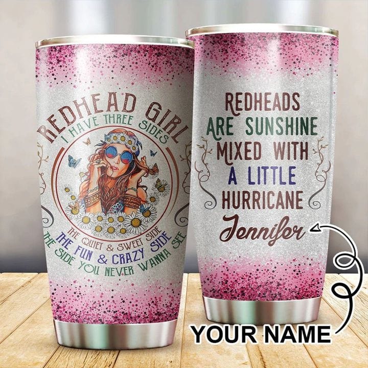 Personalized Redhead Girl Hippie Tumbler