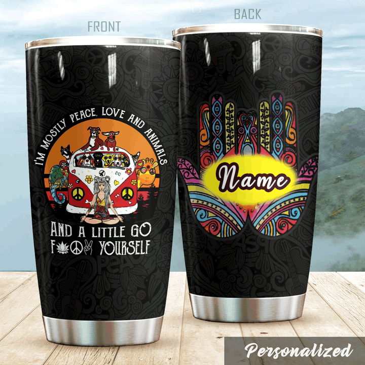 Personalized I'm Mostly Peace Love & Animals Hippie Tumbler