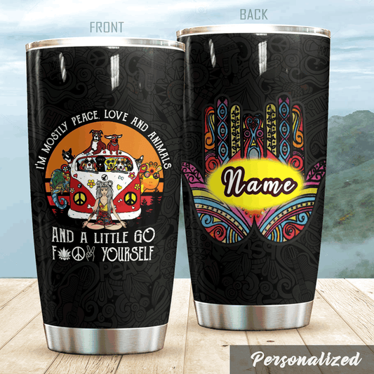 Personalized I'm Mostly Peace Love & Animals Hippie Tumbler