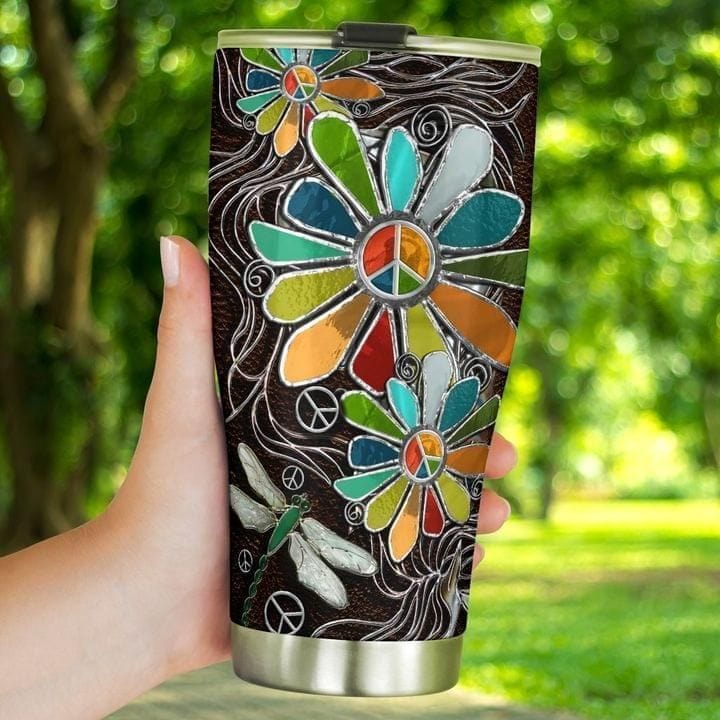 Dragonfly Flowers Hippie Tumbler