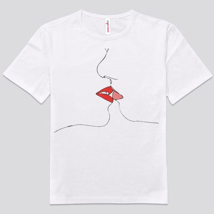 Camisetas LGBT con arte lineal de besos lésbicos