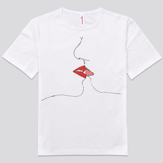 Camisetas LGBT con arte lineal de besos lésbicos