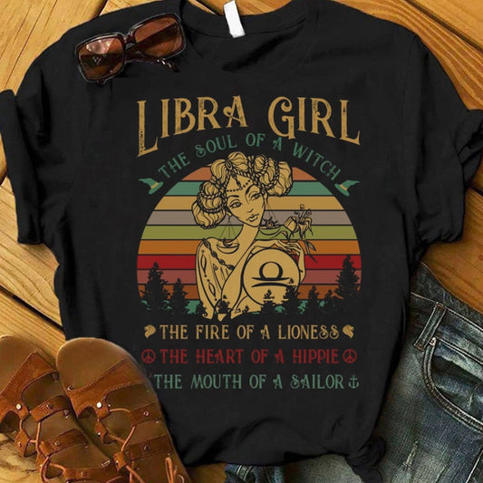 Camisetas vintage de Libra Girl, el alma de la bruja, el corazón de los hippies