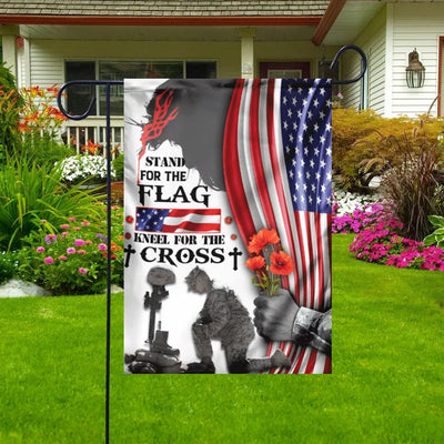 Stand For The Flag Kneel For The Cross Memorial Day House & Garden Flag