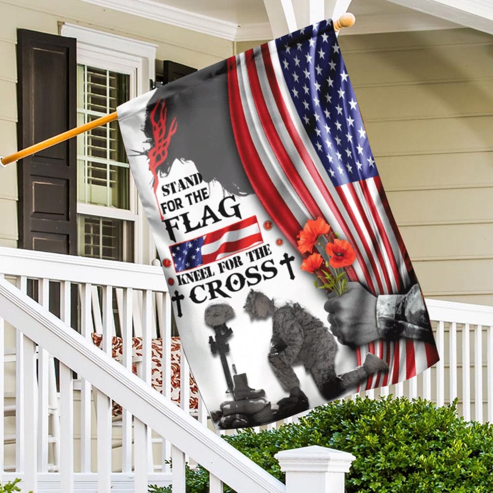 Stand For The Flag Kneel For The Cross Memorial Day House & Garden Flag