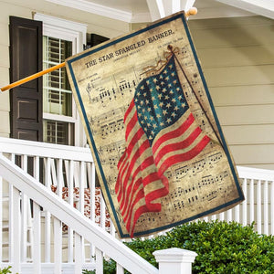 Bandera para casa y jardín del Día de los Caídos con el himno nacional de Estados Unidos