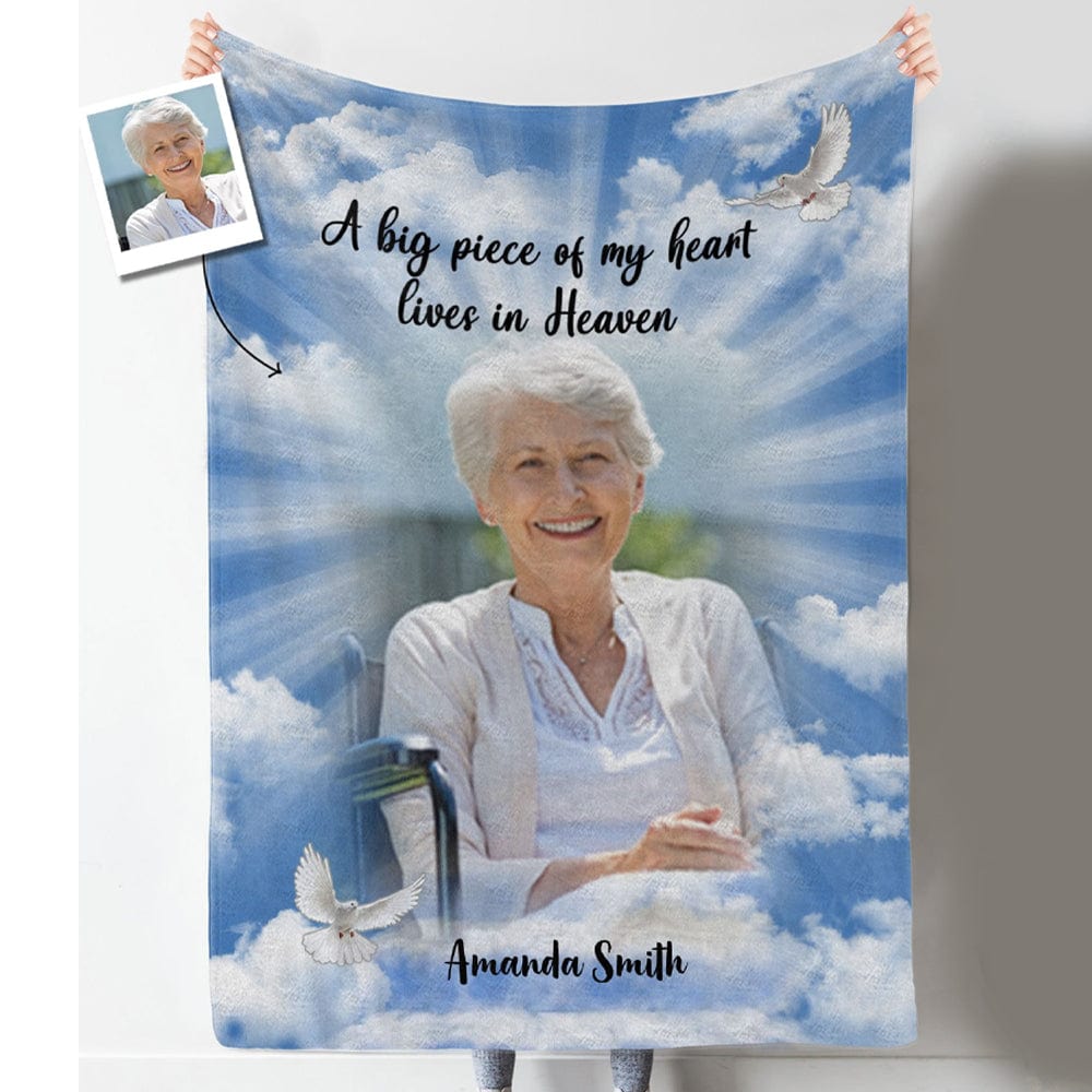 Manta de polar y sherpa personalizada conmemorativa Un gran pedazo de mi corazón vive en el cielo