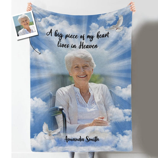 Manta de polar y sherpa personalizada conmemorativa Un gran pedazo de mi corazón vive en el cielo