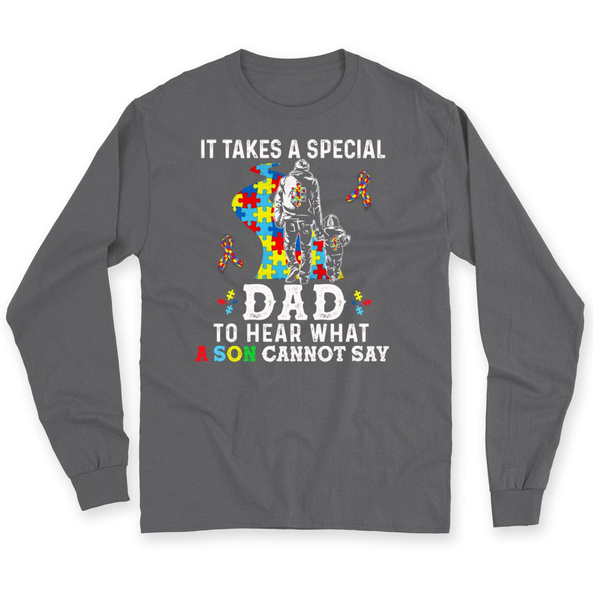 Camiseta para papá con autismo, se necesita un papá especial para escuchar lo que su hijo no puede decir, cinta con forma de pieza de rompecabezas