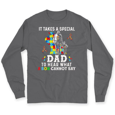 Autism Dad Shirt, It Takes Special Dad To Hear What Son Cannot Say, Puzzle Piece Road Ribbon