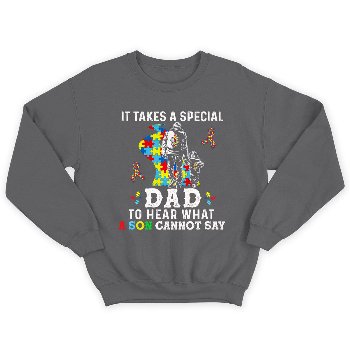 Autism Dad Shirt, It Takes Special Dad To Hear What Son Cannot Say, Puzzle Piece Road Ribbon