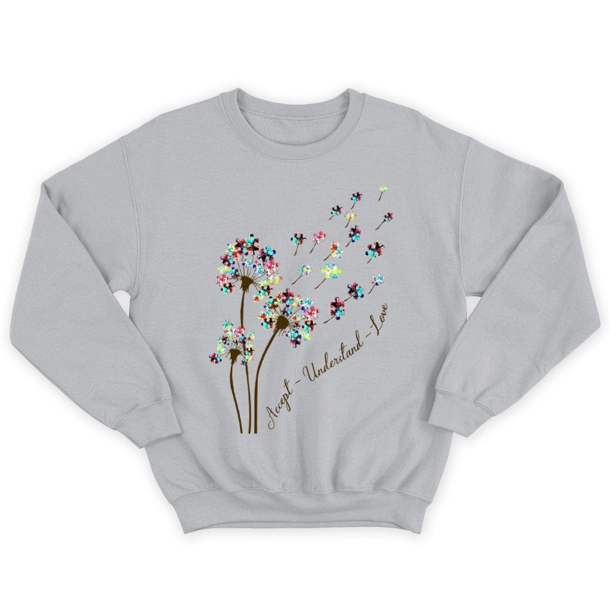 Camiseta de aceptación del autismo, aceptar, comprender, amar con la pieza del rompecabezas del diente de león