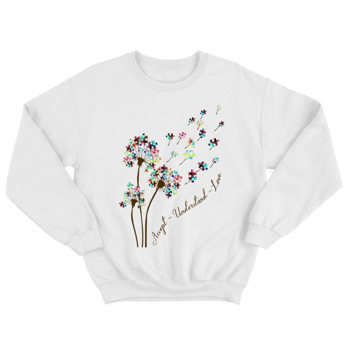 Camiseta de aceptación del autismo, aceptar, comprender, amar con la pieza del rompecabezas del diente de león