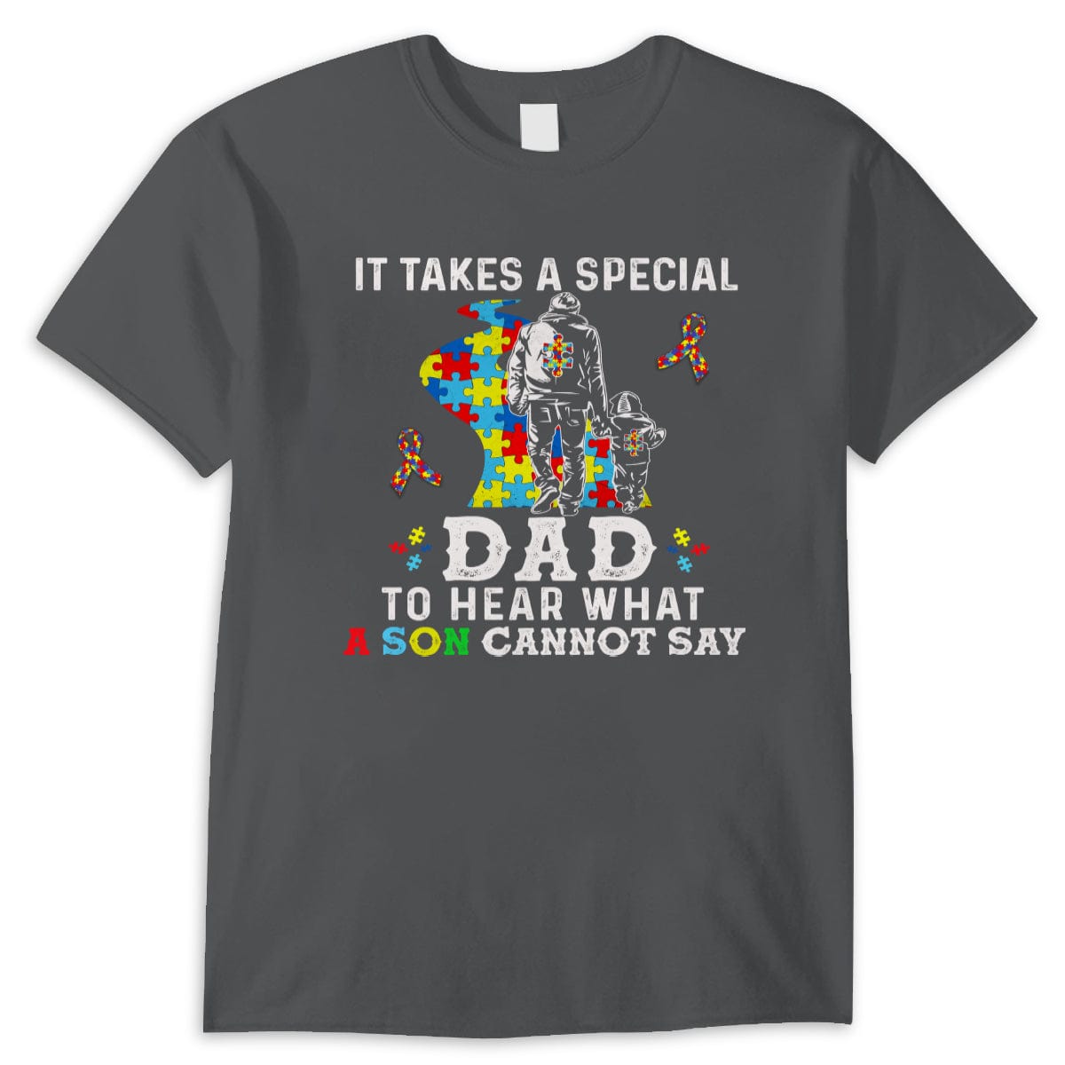 Camiseta para papá con autismo, se necesita un papá especial para escuchar lo que su hijo no puede decir, cinta con forma de pieza de rompecabezas
