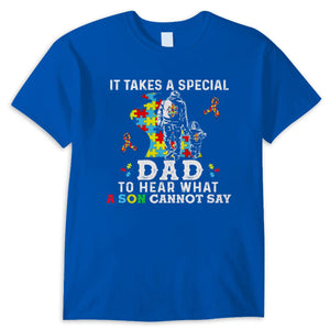 Autism Dad Shirt, It Takes Special Dad To Hear What Son Cannot Say, Puzzle Piece Road Ribbon