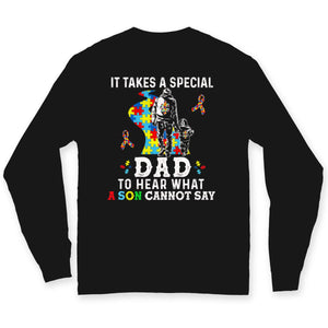 Autism Dad Shirt, It Takes Special Dad To Hear What Son Cannot Say, Puzzle Piece Road Ribbon