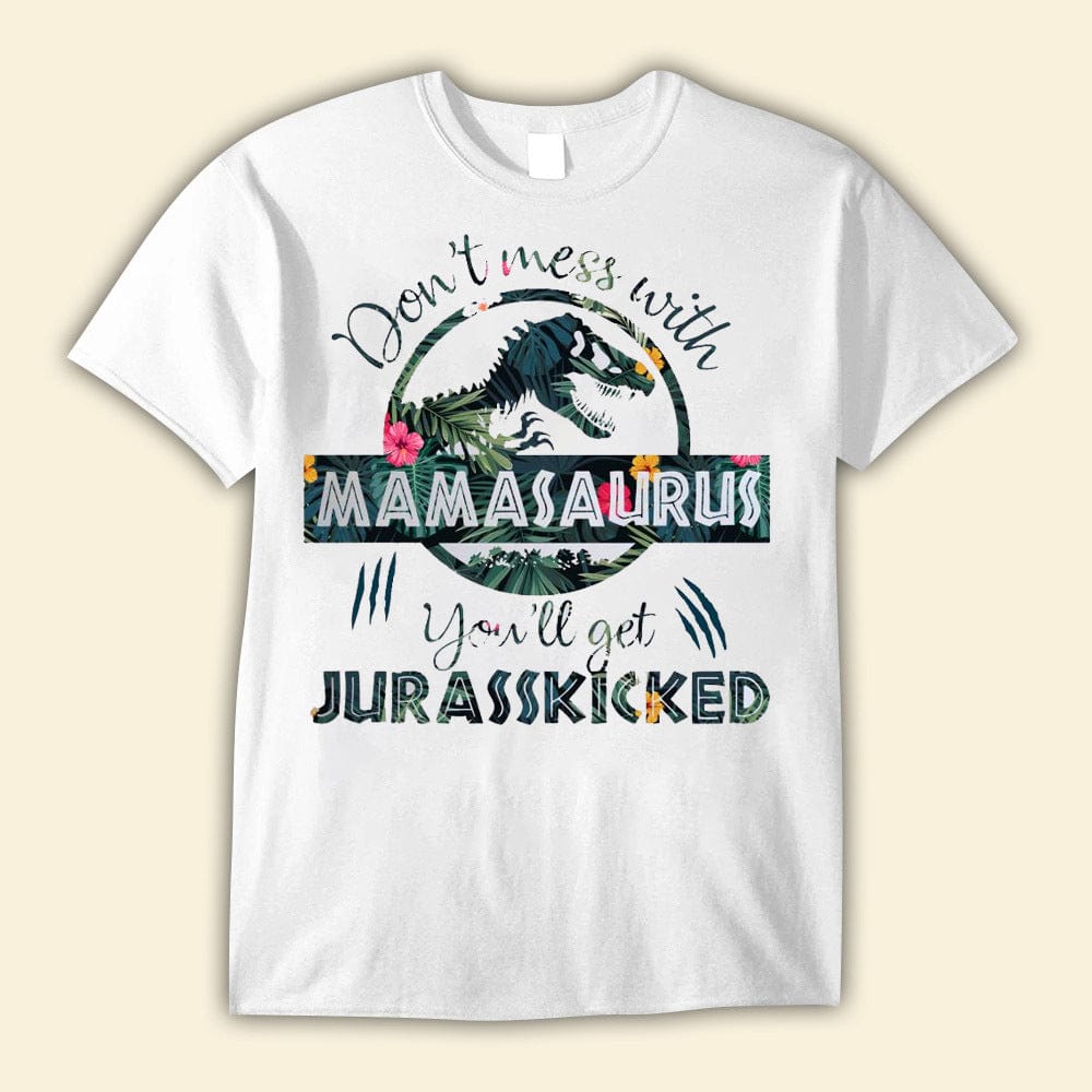 Camisetas del Día de la Madre con el lema "No te metas con Mamasaurus"