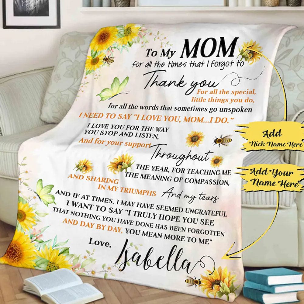 To My Mom Sunflower Personalized Mother's Day Fleece & Sherpa Blanket