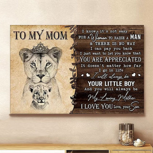 To My Mom Gift From Son Lion Mother's Day Poster, Canvas
