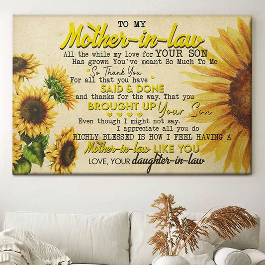 To My Mother-In-Law Gift From Daughter-In-Law Mother's Day Poster, Canvas