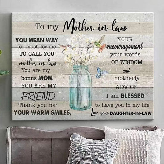 To My Mother-In-Law Gift From Daughter-In-Law Mother's Day Poster, Canvas