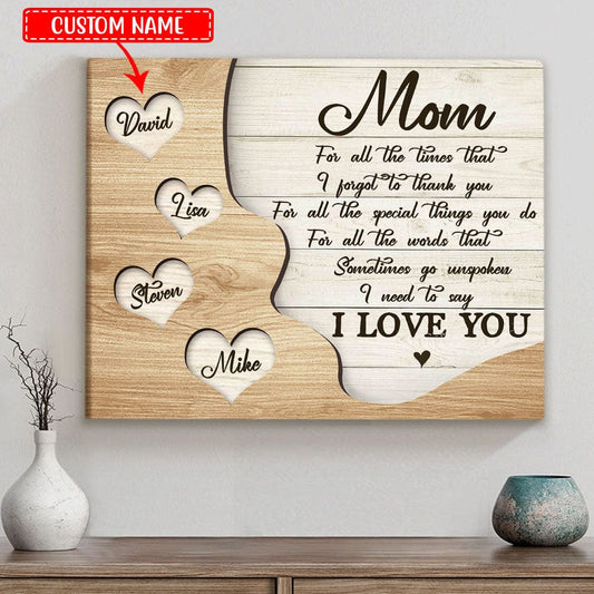 Mom I Love You Personalized Mother's Day Poster, Canvas