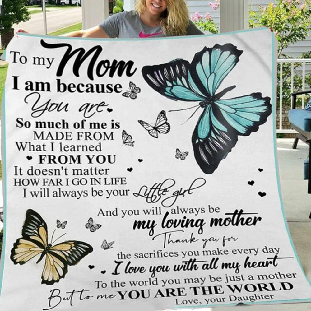 To My Mom Love From Daughter Butterfly Mother's Day Fleece & Sherpa Blanket