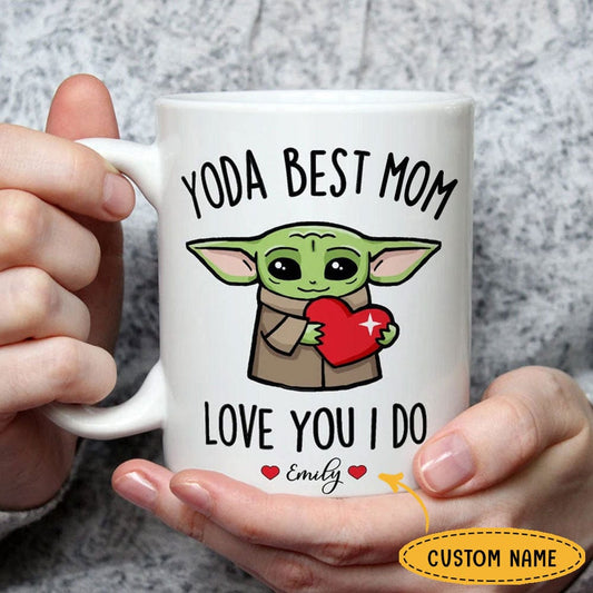 Tazas personalizadas para el Día de la Madre con el mensaje "Yoda Best Mom"