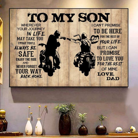 Póster de motocicleta "A mi hijo con amor de papá", lienzo