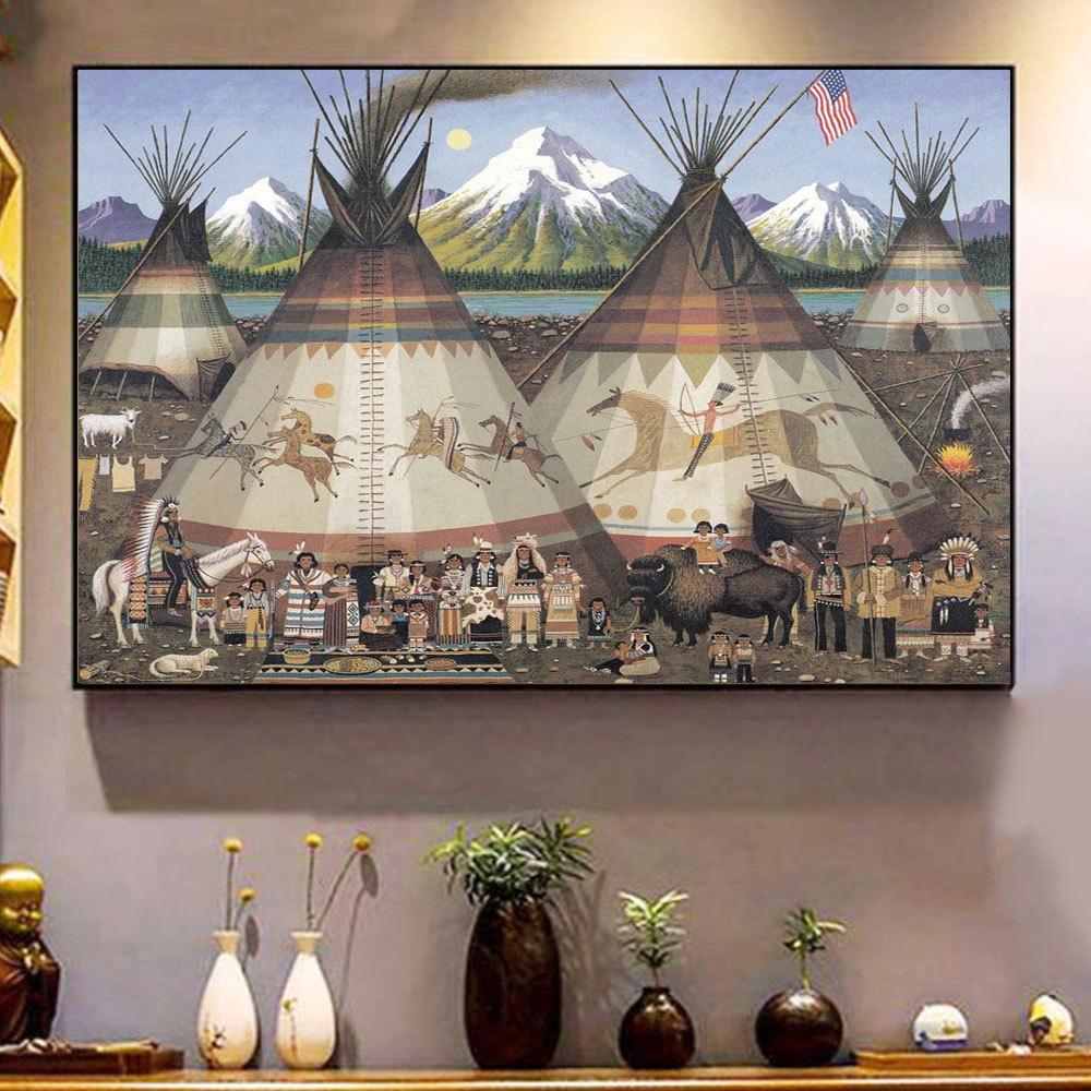 Teepee Paintings Native American Poster, Canvas