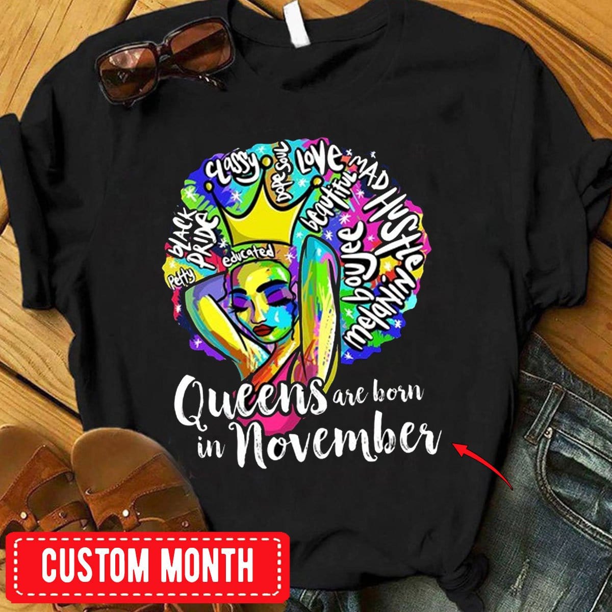 Queens Are Born In November, Black Pride Personalized Birthday Shirts