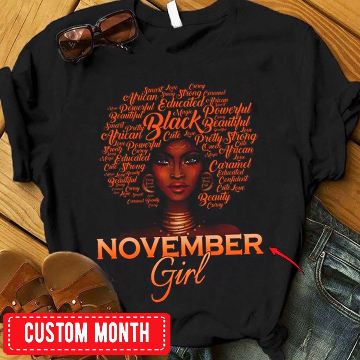 November Girl, Afro Black Woman Personalized Birthday Shirts
