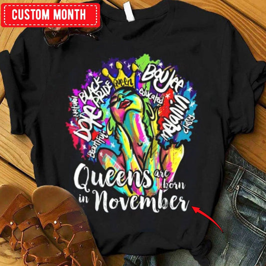 Queens Are Born In November, Black Pride Personalized Birthday Shirts