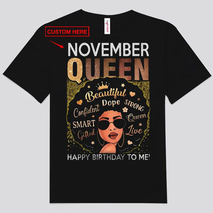 Camisetas de cumpleaños personalizadas para mujeres afroamericanas de noviembre