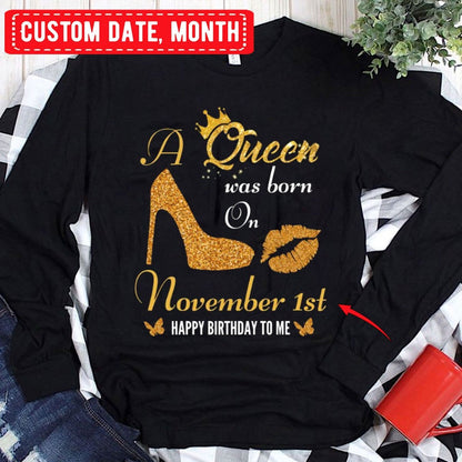 A Queen Was Born On November Personalized Birthday Hoodie, Shirts