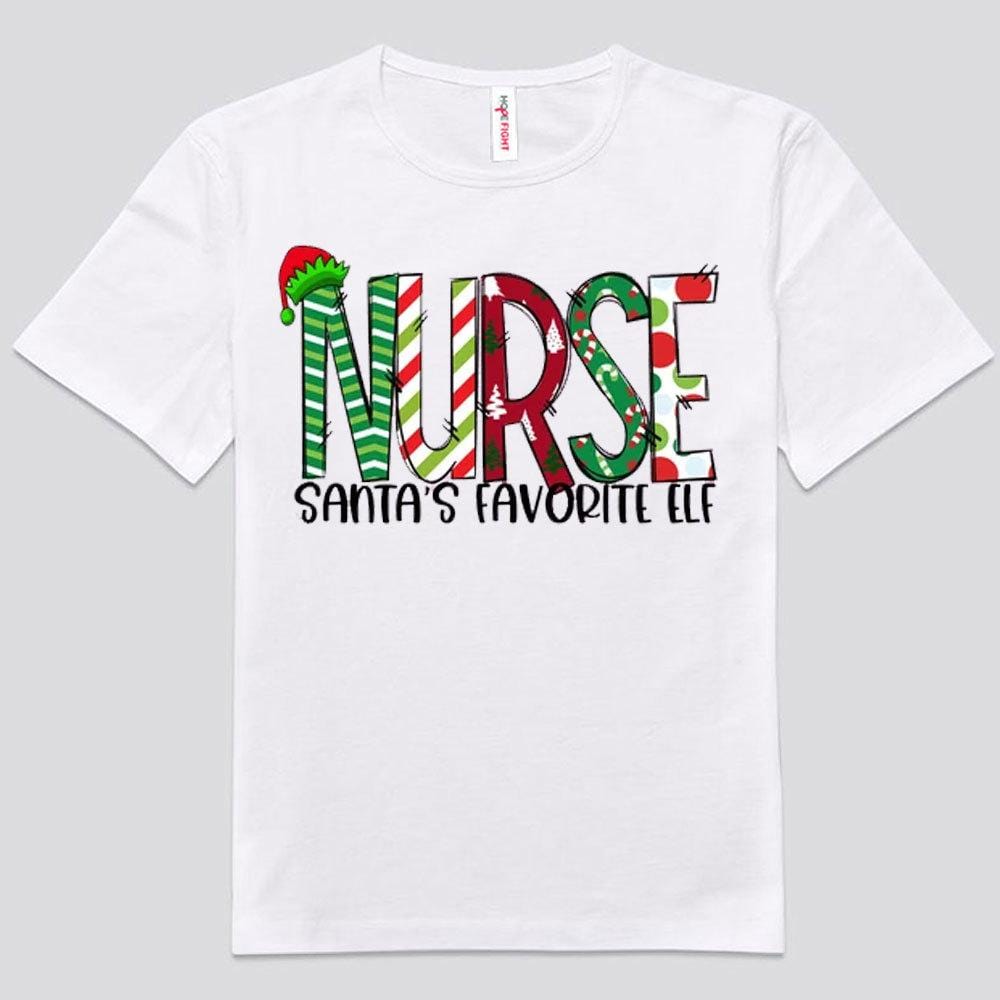 Camisetas navideñas de la enfermera elfa favorita de Papá Noel