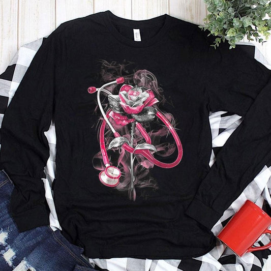 Rose & Stethoscope Nurse Shirts