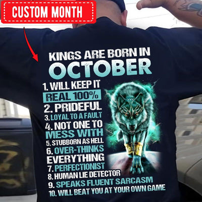 Kings Are Born In October, Wolf Personalized Birthday Shirts
