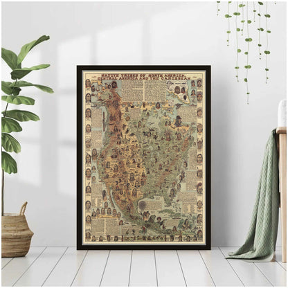 Póster de mapa de los nativos americanos, lienzo