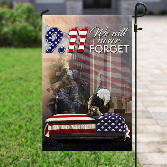 9-11 Nunca olvidaremos, bandera de Eagle Patriot House &amp; Garden