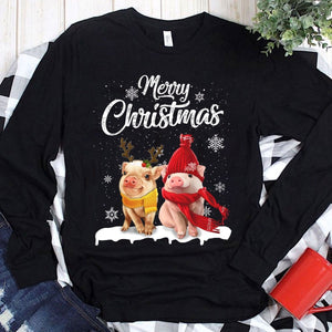 Sudadera con capucha y camisetas con el mensaje "Merry Christmas Pig"