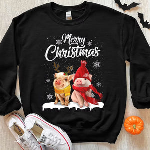 Sudadera con capucha y camisetas con el mensaje "Merry Christmas Pig"