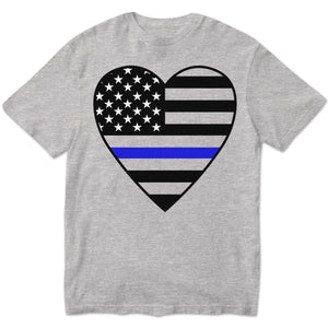 Camisetas de la delgada línea azul con el logo de la policía con corazón