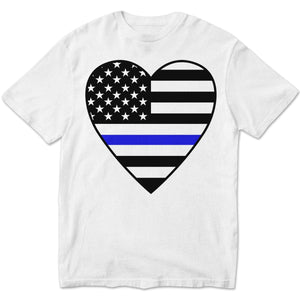 Camisetas de línea azul fina, camisetas de policía con corazón