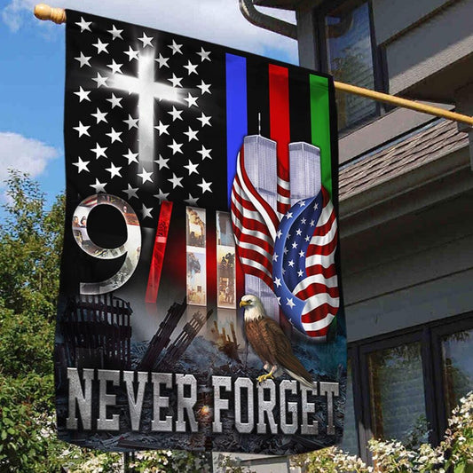 Nunca olvides la bandera policial del 11 de septiembre Casa y jardín