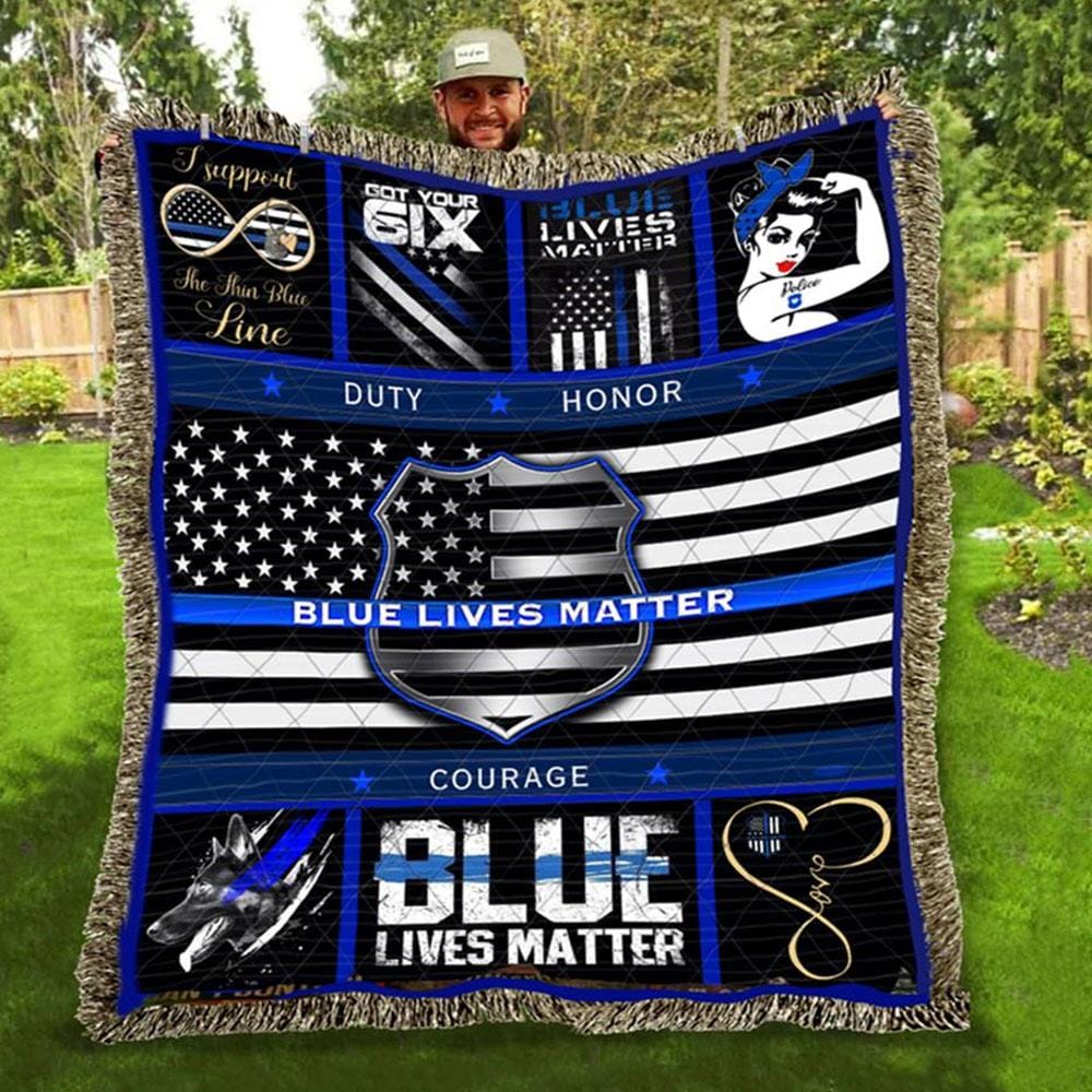 Blue Lives Matter, Thin Blue Line Police Blanket, Fleece & Sherpa