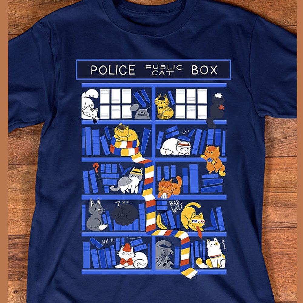 Camisetas de policía, camiseta de gato público en la cabina de policía, lindo regalo para la policía