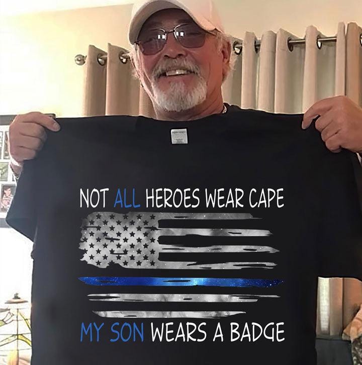 Camiseta de papá policía, no todos los héroes usan capa, mi hijo usa una placa, camisetas de línea azul delgada