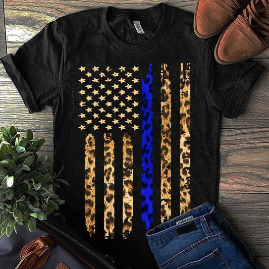 Camisas de policía con estampado de leopardo, camisas de línea azul fina