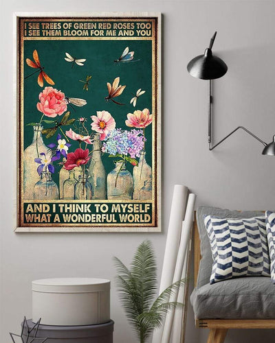 Dragonfly I Think To Myself What A Wonderful World Vintage Hippie Poster, Canvas